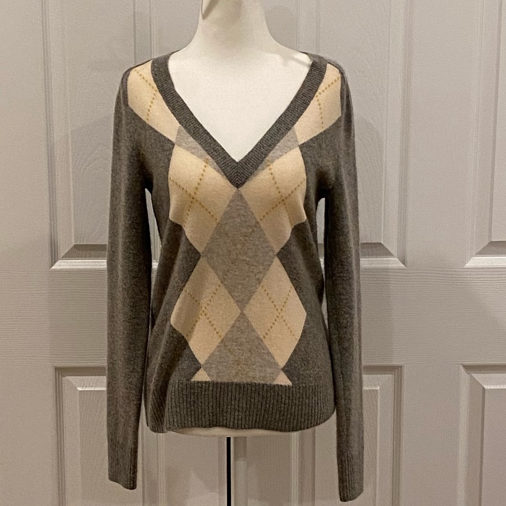 J. Crew Argyle V-neck Sweater